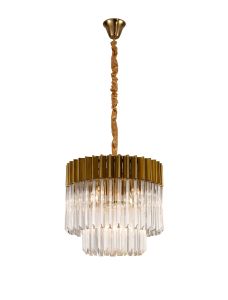 Vita 45cm Pendant Round 5 Light E14, Brass/Clear Sculpted Glass