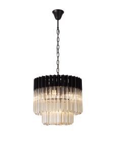 Vita 45cm Pendant Round 5 Light E14, Matt Black/Cognac Sculpted Glass