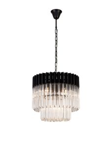 Vita 45cm Pendant Round 5 Light E14, Matt Black/Clear Sculpted Glass