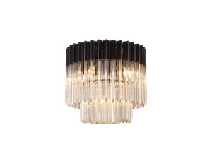 Vita 45cm Flush Ceiling Round 5 Light E14, Matt Black/Cognac Sculpted Glass