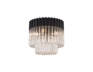 Vita 45cm Flush Ceiling Round 5 Light E14, Matt Black/Clear Sculpted Glass