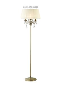 Olivia Floor Lamp Without Shade 3 Light E14 Antique Brass/Crystal