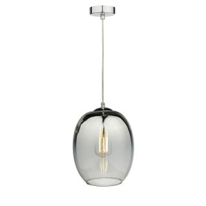 Patrice 1 Light E27 Polished Chrome Adjustable Pendant With Smooth Mirrored Ombre Glass Shade