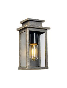 Bahia 24cm Wall Lamp, 1 x E27, IP44, Black/Brushed Gold, 2yrs Warranty