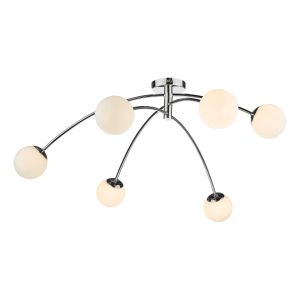 Puglia 6 Light G9 Polished Chrome Semi Flush Ceiling Light With Opal White Glass Globe Shades