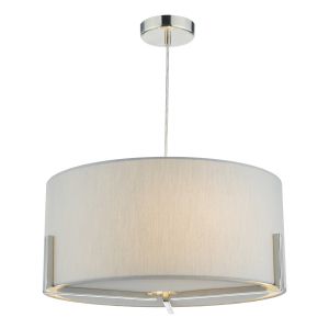 Santino 3 Light E27 Satin Chrome Adjustable Pendant With Grey Satin Cotton Shade & Matching Diffuser