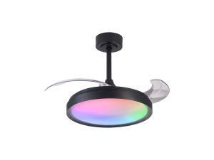 Siberia Mini 40W LED Dimmable White/RGB Ceiling Light With Built-In 28W DC Fan, 3000-6500K Remote Control, 2500lm, Black, 5yrs Warranty