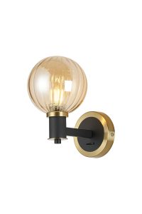 Erdi Wall Light 1 Light E14, Brass/Satin Black/Amber Plated Round Segment Glass