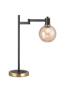 Erdi Swing Arm Table Lamp 1 Light E14, Brass/Satin Black/Amber Plated Round Segment Glass