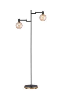 Erdi Floor Lamp 1 Light E14, Brass/Satin Black/Amber Plated Round Segment Glass