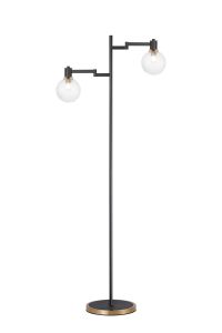 Erdi Floor Lamp 1 Light E14, Brass/Satin Black/Clear Round Textured Diamond Pattern Glass