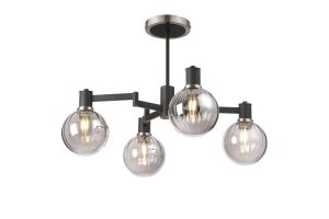 Erdi 55cm Swing Arm Semi Ceiling, 4 Light E14, Satin Nickel/Satin Black/Smoke Plated Round Segment Glass