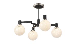 Erdi 55cm Swing Arm Semi Ceiling, 4 Light E14, Satin Nickel/Satin Black/White Round Speckled Glass