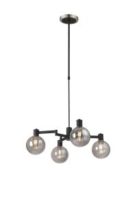 Erdi Telescopic Pendant, 4 Light E14, Satin Nickel/Satin Black/Smoke Plated Round Segment Glass