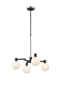 Erdi Telescopic Pendant, 4 Light E14, Satin Nickel/Satin Black/White Round Speckled Glass