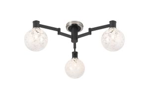 Erdi Flush Ceiling, 3 Light E14, Satin Nickel/Satin Black/White Round Speckled Glass