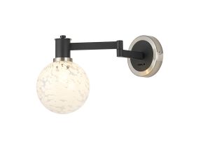 Erdi Adjustable Wall Light 1 Light E14, Satin Nickel/Satin Black/White Round Speckled Glass