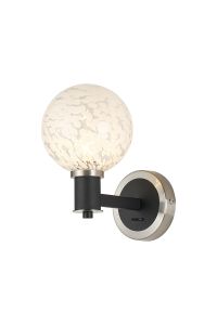 Erdi Wall Light 1 Light E14, Satin Nickel/Satin Black/White Round Speckled Glass