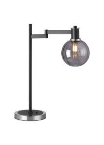 Erdi Swing Arm Table Lamp 1 Light E14, Satin Nickel/Satin Black/Smoke Plated Round Segment Glass