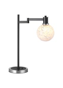 Erdi Swing Arm Table Lamp 1 Light E14, Satin Nickel/Satin Black/White Round Speckled Glass