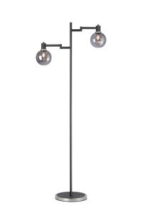 Erdi Floor Lamp 1 Light E14, Satin Nickel/Satin Black/Smoke Plated Round Segment Glass