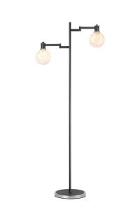 Erdi Swing Arm Floor Lamp 1 Light E14, Satin Nickel/Satin Black/White Round Speckled Glass