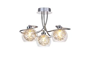 Talia 43cm Semi Ceiling Round, 3 Light G9, Polished Chrome/Silver/Clear Glass