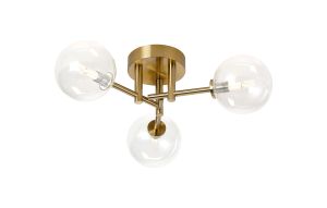 Gana 44.5cm Semi Flush Ceiling Round, 3 Light G9, IP44, Brass Gold/Clear Smooth Round Glass