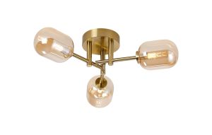 Gana 46cm Semi Flush Ceiling Round, 3 Light G9, IP44, Brass Gold/Amber Smooth Tubular Glass