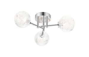 Gana 44.5cm Semi Flush Ceiling Round, 3 Light G9, IP44, Polished Chrome/Clear Dune Effect Round Glass