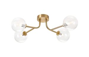 Gana Linear Semi Flush Ceiling, 4 Light G9, IP44, Brass Gold/Clear Smooth Round Glass