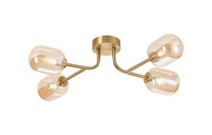 Gana Linear Semi Flush Ceiling, 4 Light G9, IP44, Brass Gold/Amber Smooth Tubular Glass