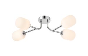 Gana Linear Semi Flush Ceiling, 4 Light G9, IP44, Polished Chrome/Opal Smooth Tubular Glass