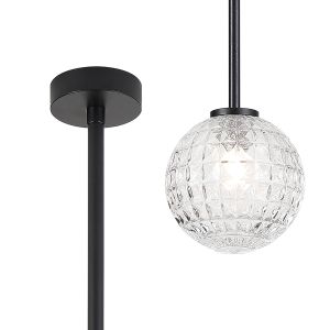 Gana 12cm Telescopic Pendant Kit, 1 Light G9, IP44, Satin Black/Clear Cross Pattern Round Glass