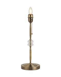 Lexo Crystal Table Lamp Without Shade, 1 Light E27, Antique Brass & Clear Crystal