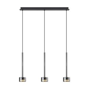 Tonic Linear Pendant, 3 Light, With Replaceable 12W LEDs, 4000K, Chrome/Black/Chrome Glass