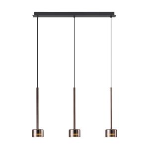 Tonic Linear Pendant, 3 Light, With Replaceable 12W LEDs, 3000K, Copper/Black/Copper Glass