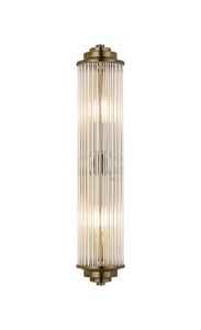 Toscano 2 Light Glass Rod Wall, E14, IP44, Antique Brass/Clear Glass Rods