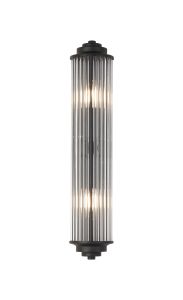 Toscano 2 Light Glass Rod Wall, E14, IP44, Satin Black/Clear Glass Rods