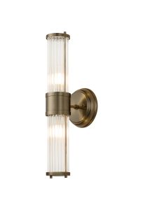 Toscano 2 Light Glass Rod Wall Up & Down, E14, IP44, Antique Brass/Clear Glass Rods