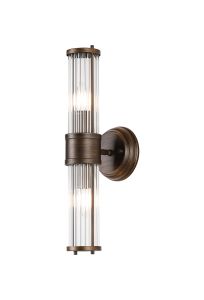 Toscano 2 Light Glass Rod Wall Up & Down, E14, IP44, Bronze/Clear Glass Rods