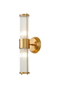 Toscano 2 Light Glass Rod Wall Up & Down, E14, IP44, Gold/Clear Glass Rods