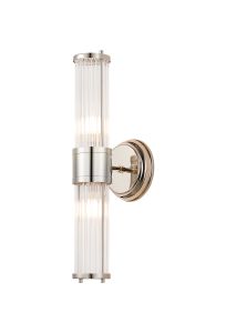 Toscano 2 Light Glass Rod Wall Up & Down, E14, IP44, Polished Nickel/Clear Glass Rods