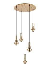 Urasawa 55cm 2.5m Round 5 Light Pendant, (FRAME ONLY), 5 x E27, French Gold / Matt Black