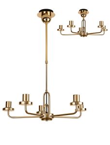 Urasawa 64.5cm Telescopic Pendant/Semi Flush Light, (FRAME ONLY), 5 x E27, French Gold