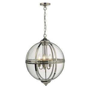 Vanessa 5 Light E14 Polished Nickel Adjustable Lantern Pendant With Glass