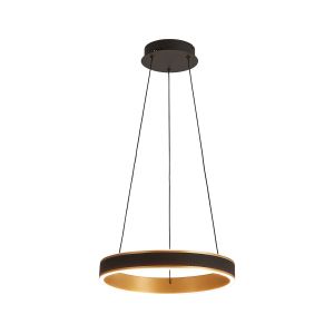 Chiara 40cm Round Pendant, 36W LED, Remote Control CCT Tuneable White 3000K-6000K, 2200lm, Black Faux Leather/Brushed Gold, 3yrs Warranty