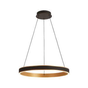 Chiara 60cm Round Pendant, 45W LED, Remote Control CCT Tuneable White 3000K-6000K, 3000lm, Black Faux Leather/Brushed Gold, 3yrs Warranty