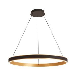 Chiara 80cm Round Pendant, 70W LED, Remote Control CCT Tuneable White 3000K-6000K, 4200lm, Black Faux Leather/Brushed Gold, 3yrs Warranty