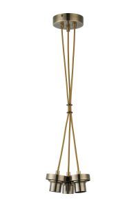 Zenth 18cm Antique Brass 3 Light E27 1m Cluster Pendant (FRAME ONLY), Suitable For A Vast Selection Of Glass Shades